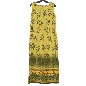 JM Collection Vintage Dress Boho Tropical Retro Minimalist Floral Green Large